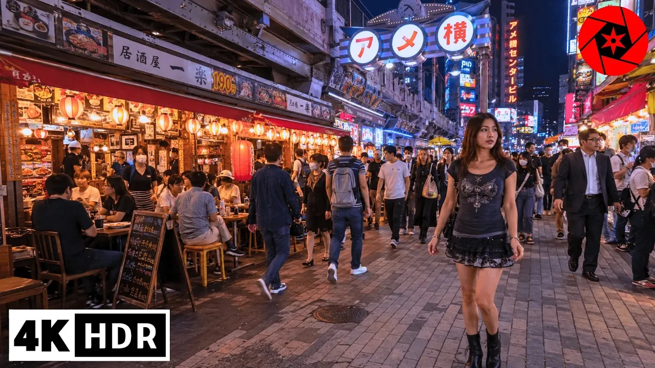 A crowded Tokyo night market beneath the railway tracks
